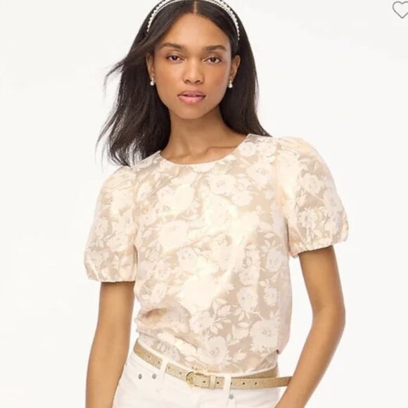 J Crew Factory Jacquard Puff-sleeve Top - Picture 1 of 3
